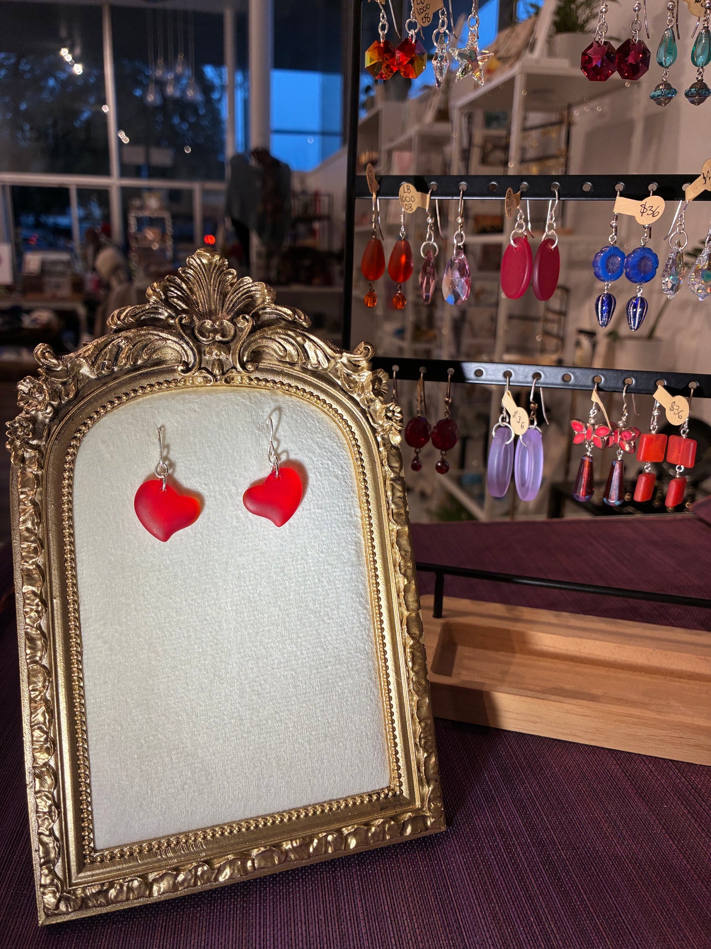 Red Heart Seaglass Earrings