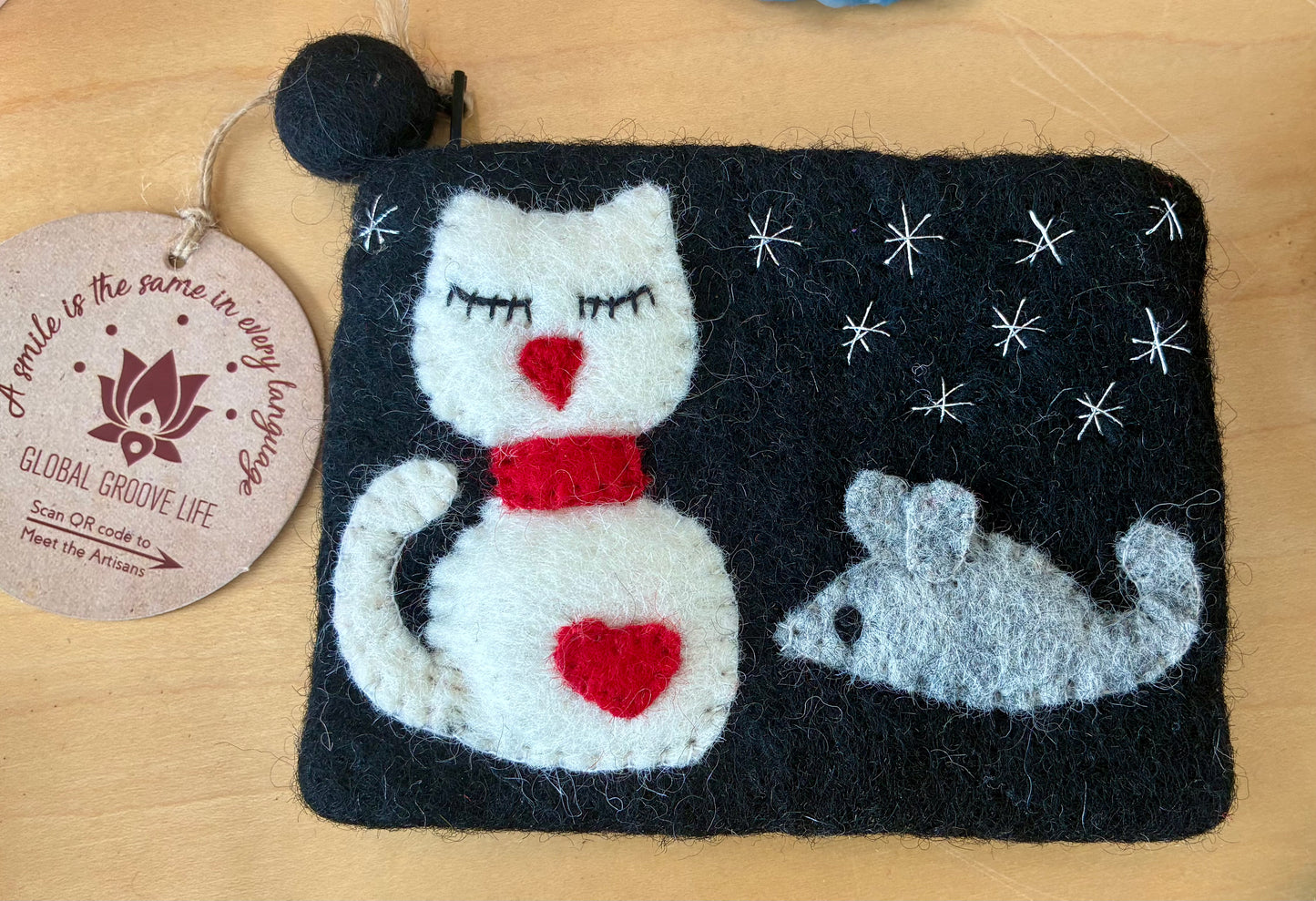 Red Kitty Felt Coin Purse