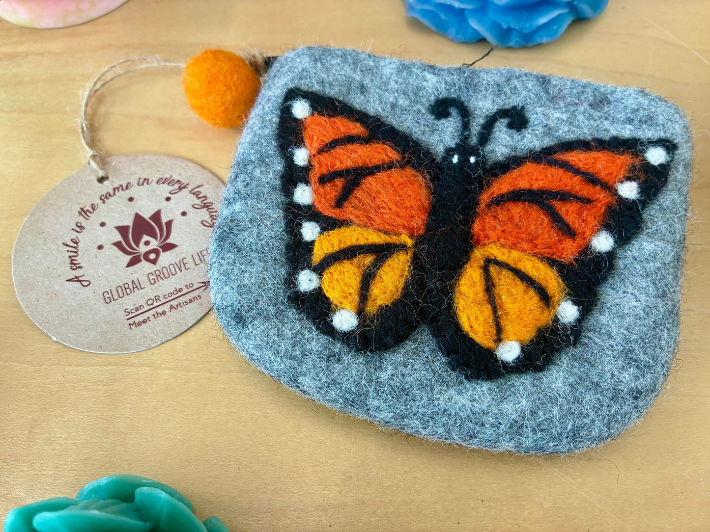 Monarch Butterfly Felt Coin Purse