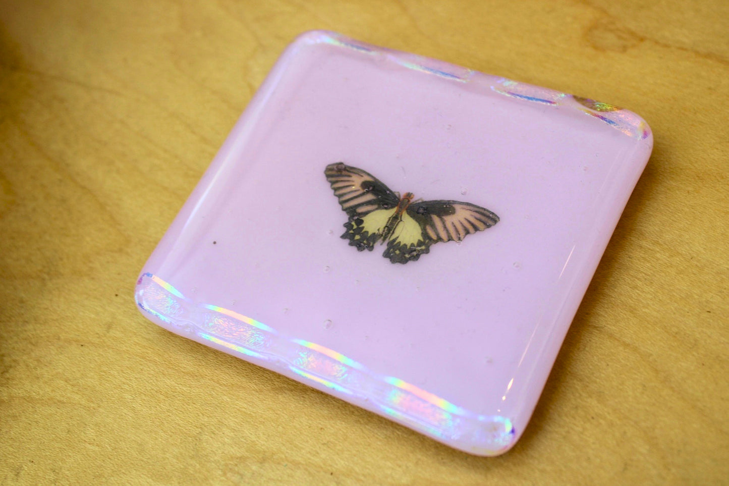 Pink Glass Mini Coaster - Swallowtail Butterfly