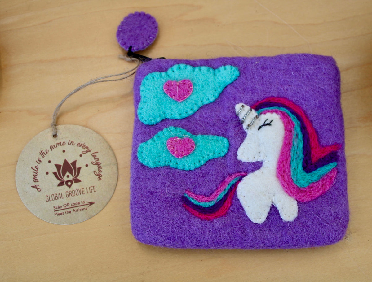 Purple Unicorn Felt Coin Purse