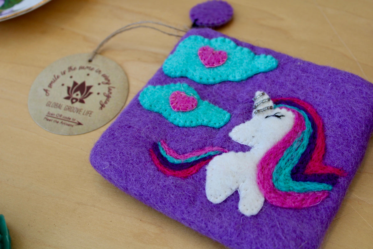 Purple Unicorn Felt Coin Purse