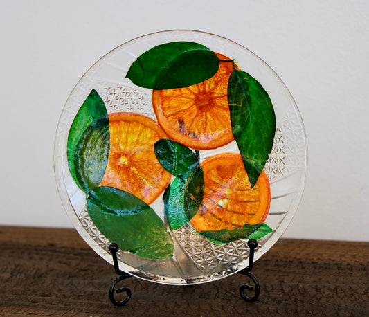 Orange Glass Round Condiment Dish