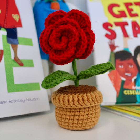 Mini Crochet Rose in Flower Pot