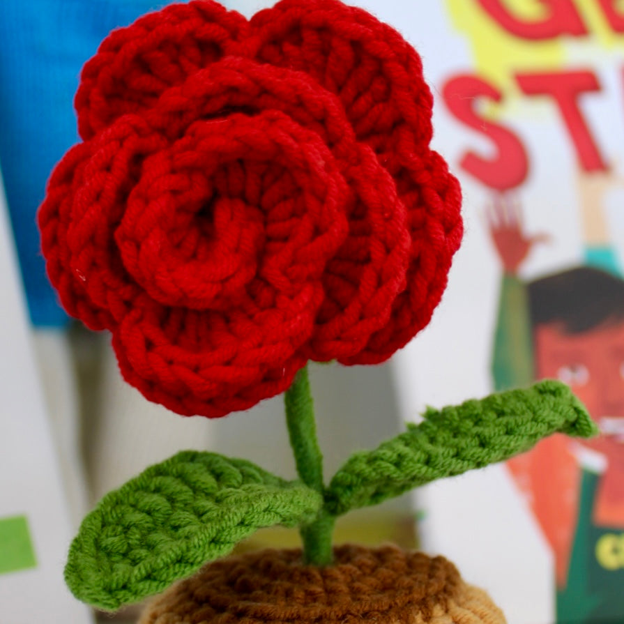 Mini Crochet Rose in Flower Pot