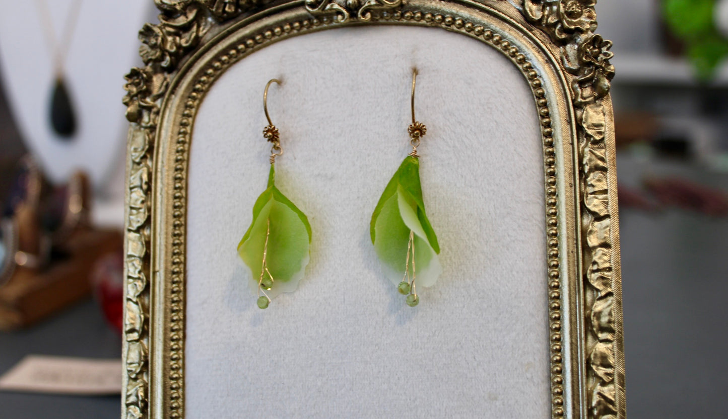 Vegetable Blossom Earrings - Thai Green Papaya, White Potato w/ Peridot
