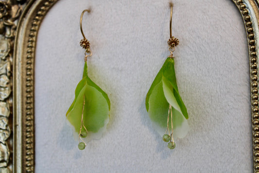 Vegetable Blossom Earrings - Thai Green Papaya, White Potato w/ Peridot