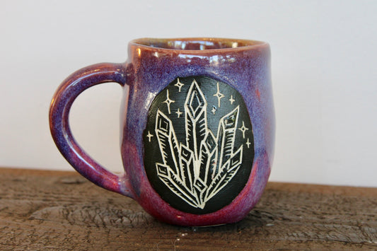 Purple & Pink Mug with Carved Crystals