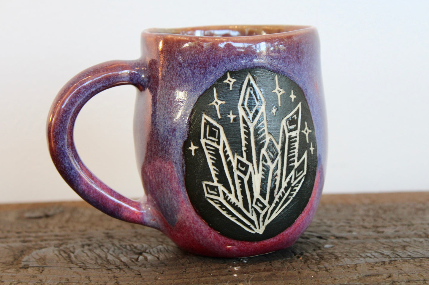 Purple & Pink Mug with Carved Crystals
