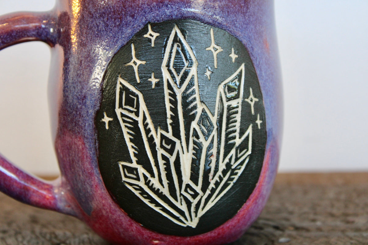 Purple & Pink Mug with Carved Crystals