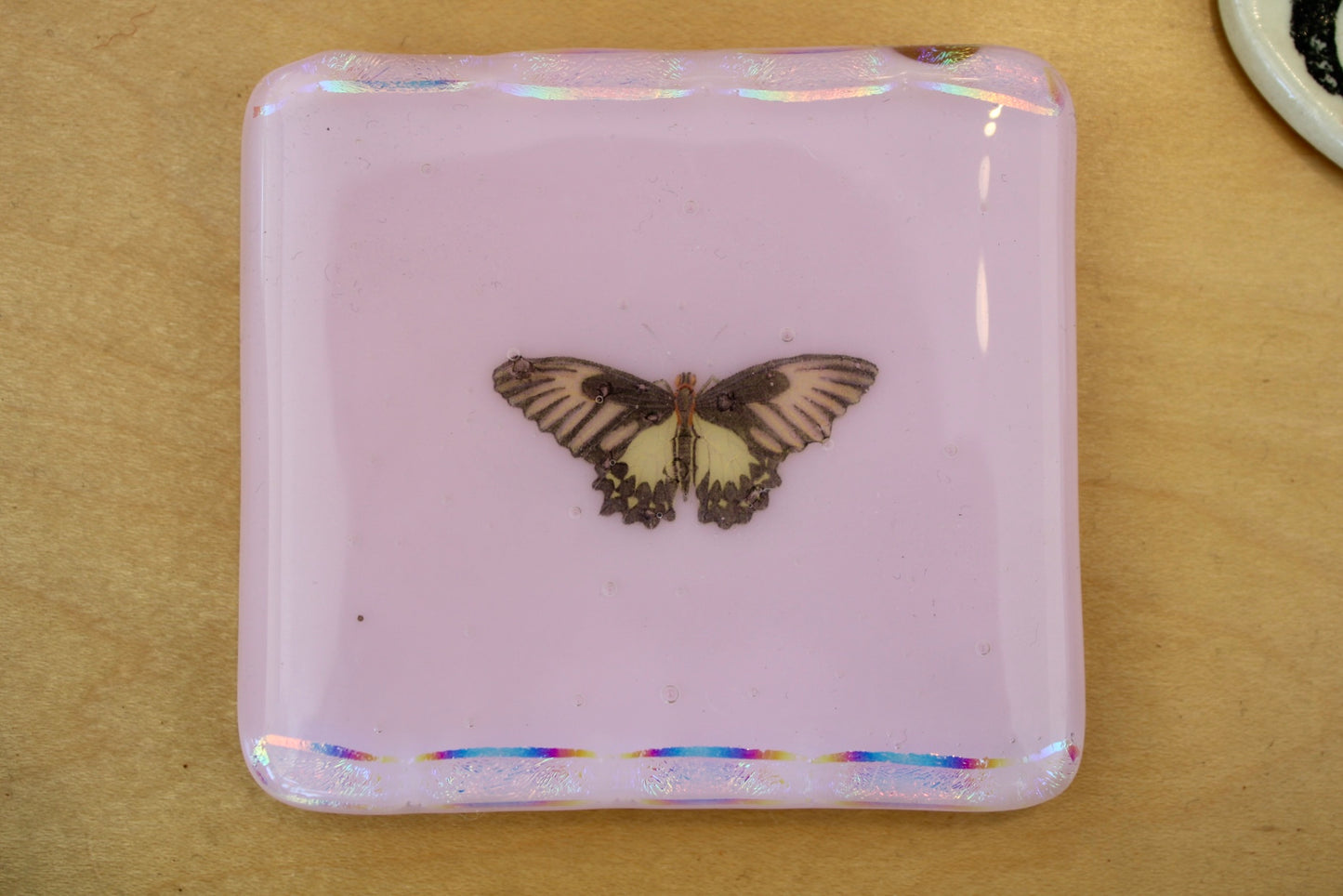 Pink Glass Mini Coaster - Swallowtail Butterfly