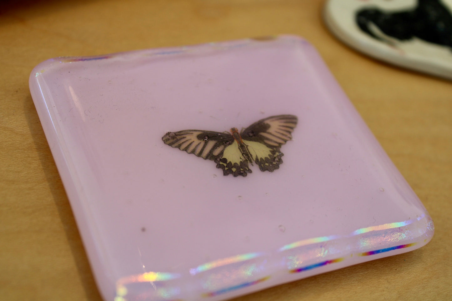 Pink Glass Mini Coaster - Swallowtail Butterfly