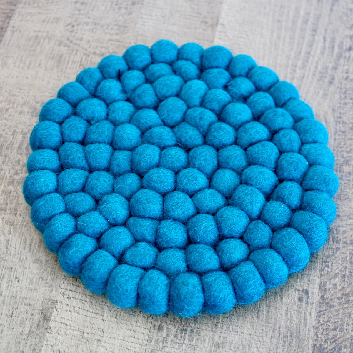 Teal Felt Ball Round Trivet