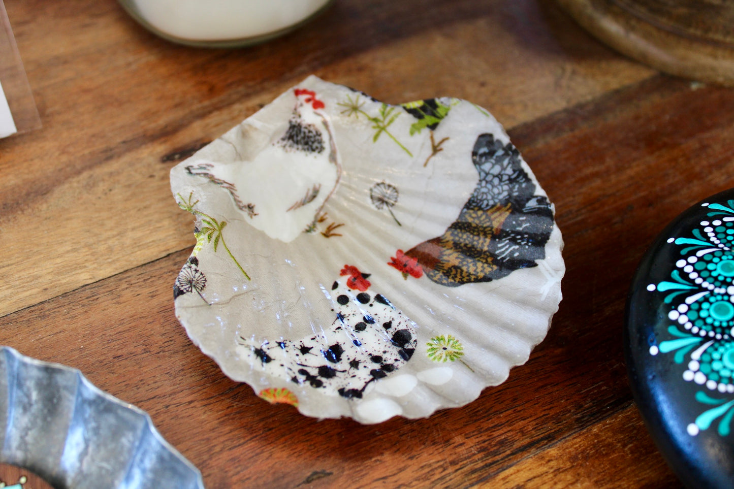 Chickens & Dandelions Scallop Shell