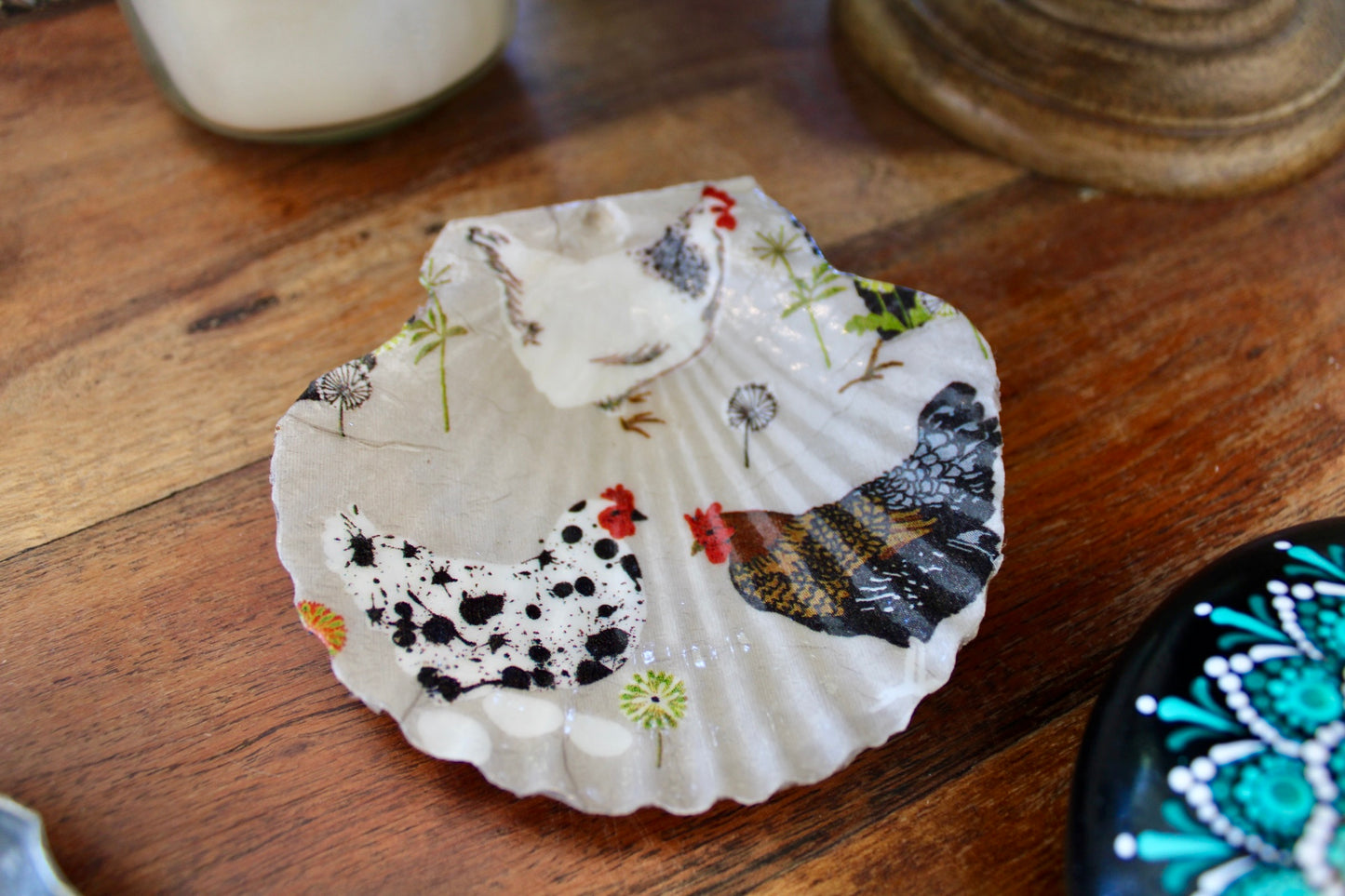 Chickens & Dandelions Scallop Shell