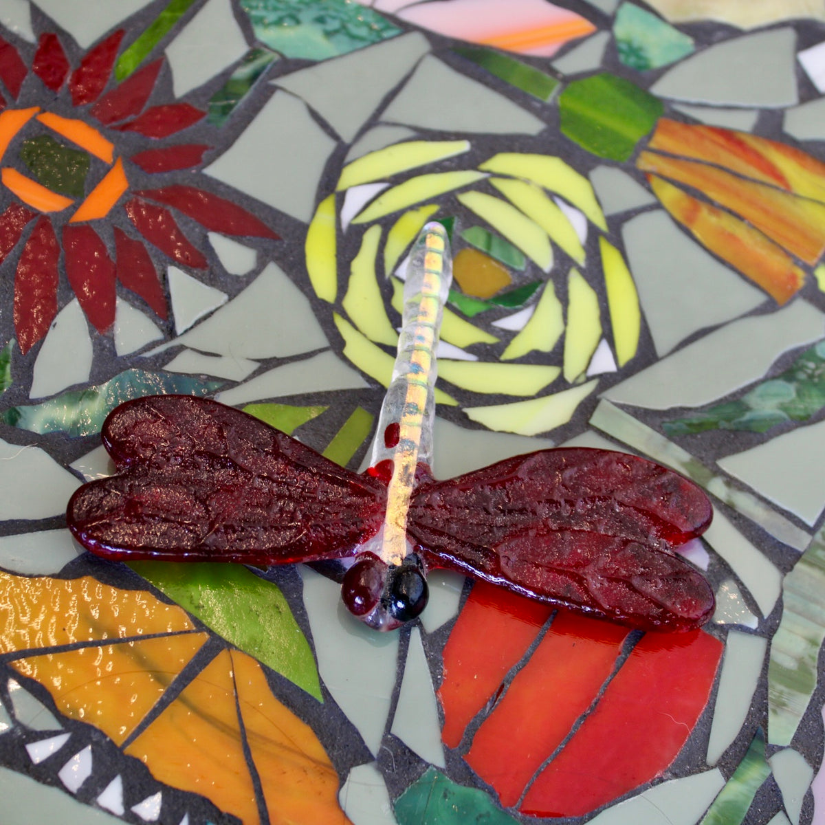 Glass Dragonfly - Red Wings & Dichroic Body
