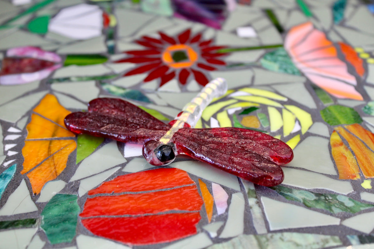 Glass Dragonfly - Red Wings & Dichroic Body