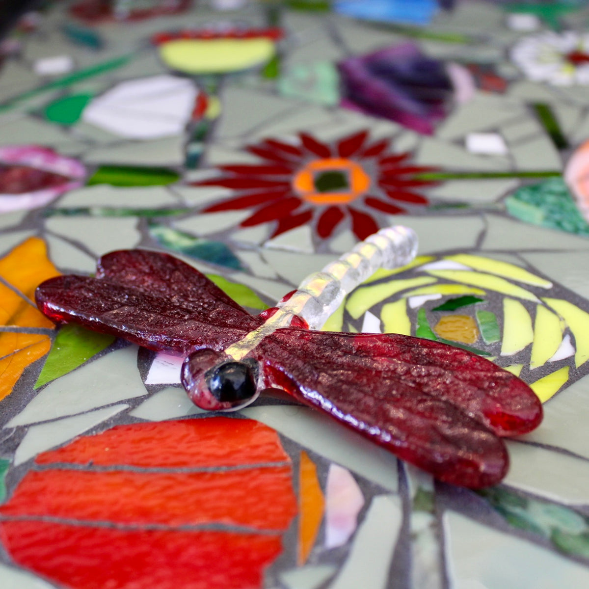 Glass Dragonfly - Red Wings & Dichroic Body