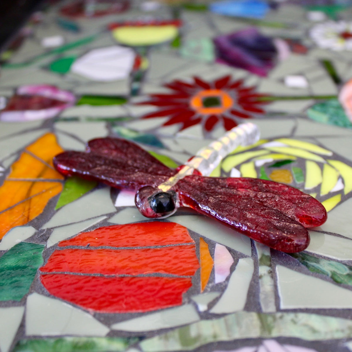 Glass Dragonfly - Red Wings & Dichroic Body