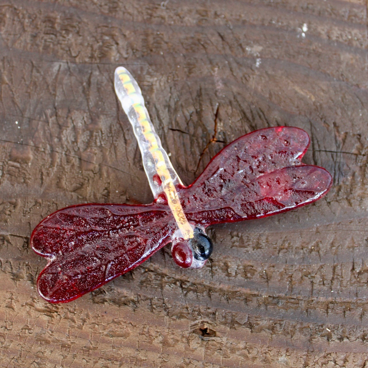 Glass Dragonfly - Red Wings & Dichroic Body