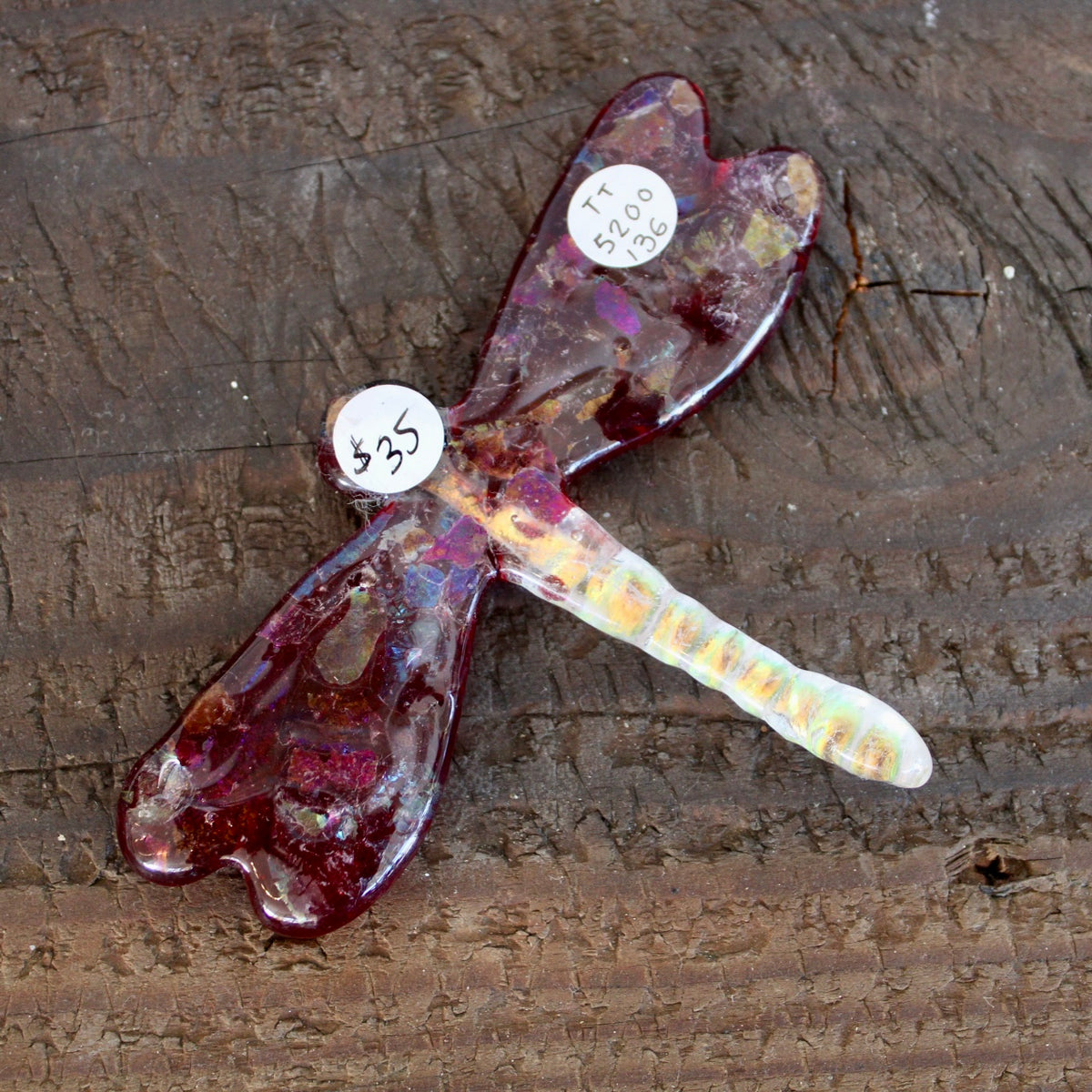 Glass Dragonfly - Red Wings & Dichroic Body