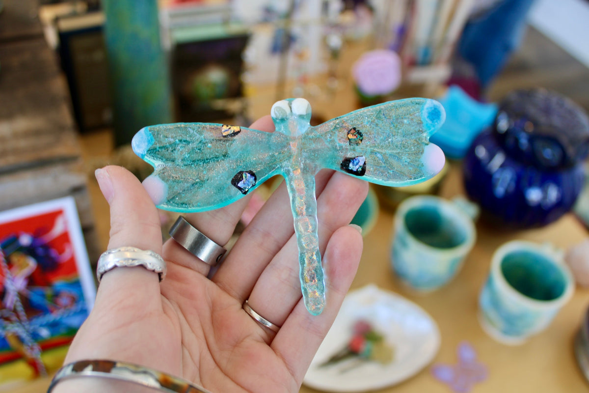 Glass Dragonfly - Turquoise & Dichroic