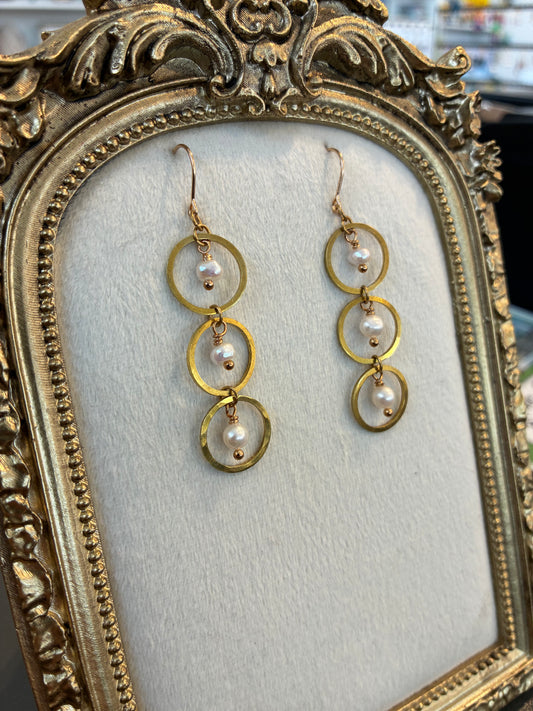 Trio Circle & Pearl Earrings