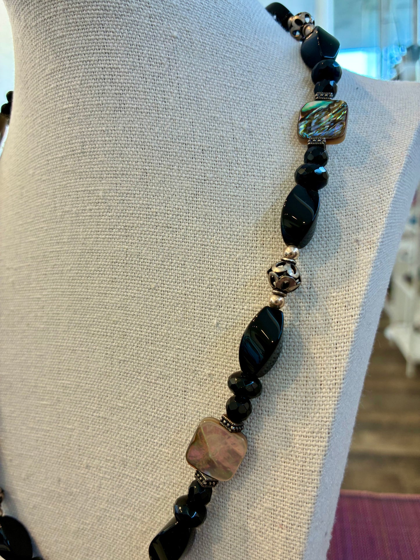 Abalone & Black Onyx Dragonfly Pendant Necklace