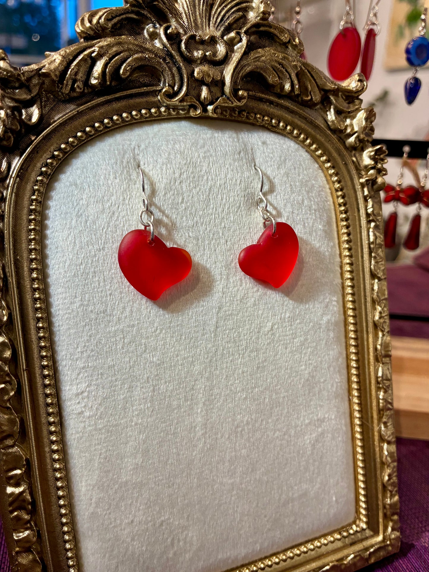 Red Heart Seaglass Earrings