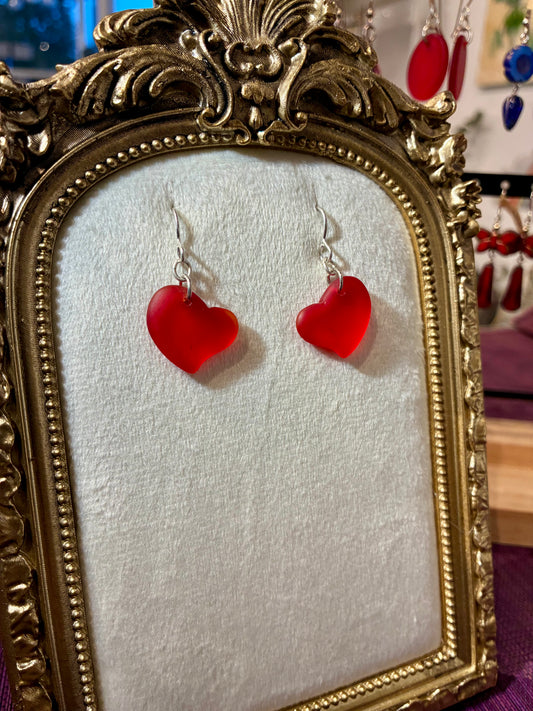 Red Heart Seaglass Earrings