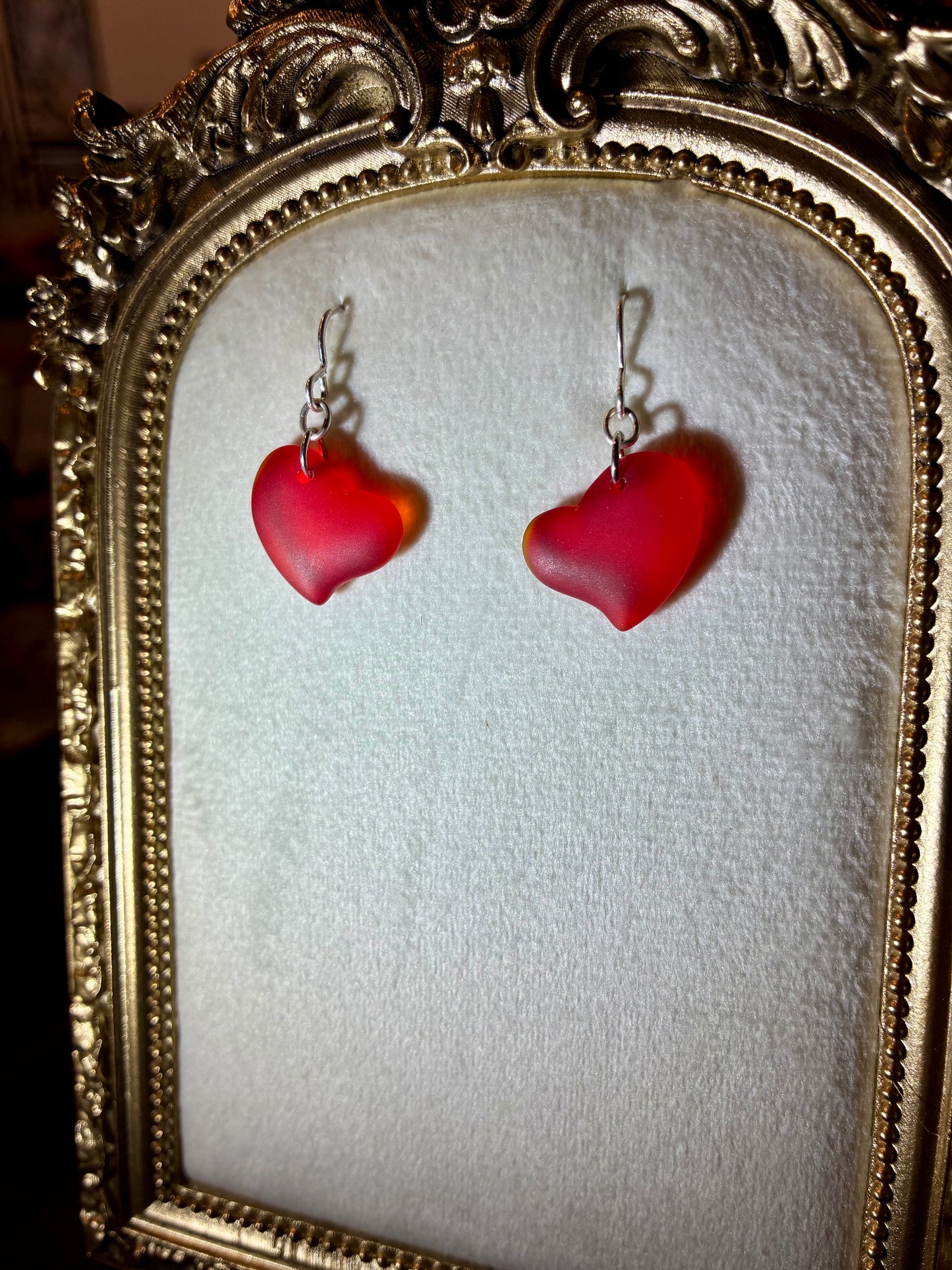 Red Heart Seaglass Earrings