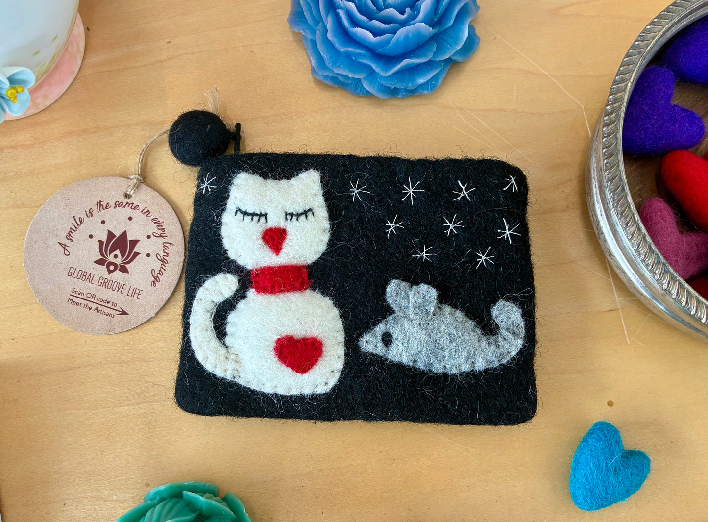 Red Kitty Felt Coin Purse