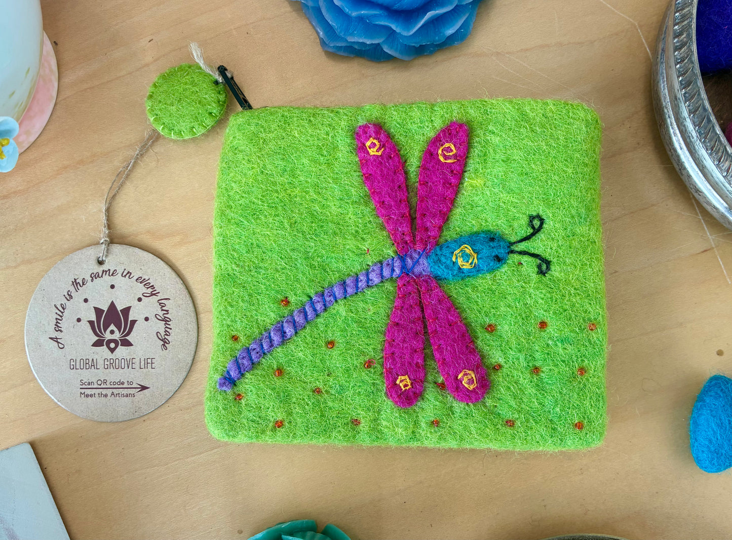 Dragonfly Felt Coin Purse