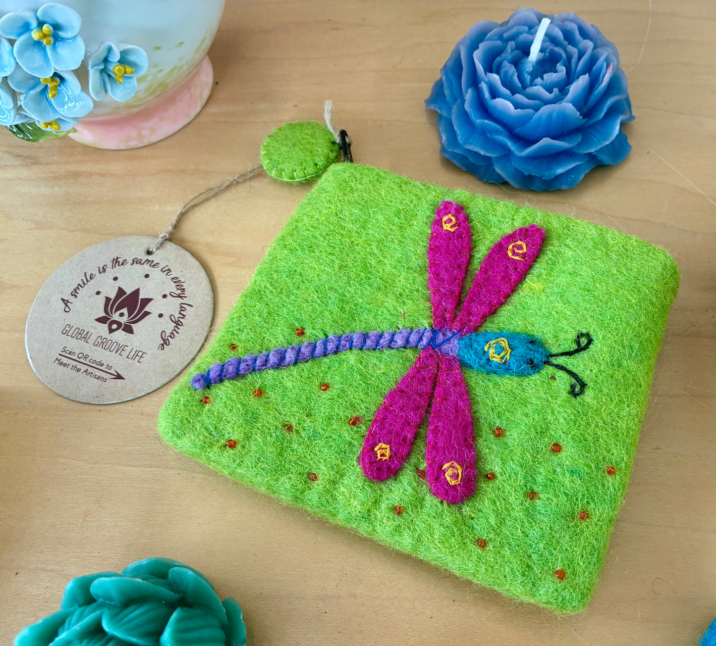 Dragonfly Felt Coin Purse
