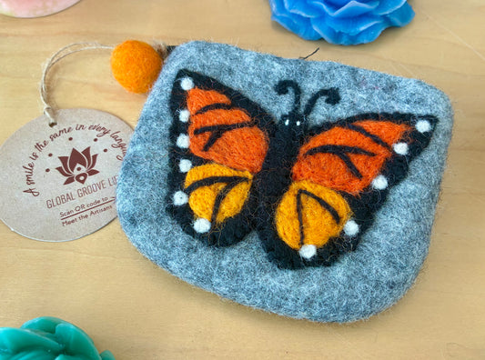 Monarch Butterfly Felt Coin Purse