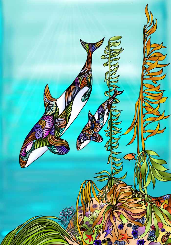 J63 and her mom diving in the Kelp Forest